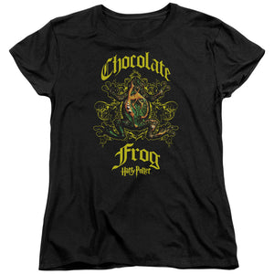 AN OFFCIALLY LICENSED HARRY POTTER CHOCOLATE FROG WOMEN'S REGULAR FIT T-SHIRT BLACK