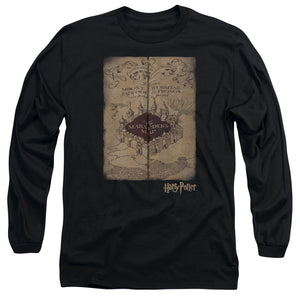 AN OFFCIALLY LICENSED HARRY POTTER MARAUDERS MAP MEN'S LONG SLEEVE T-SHIRT BLACK