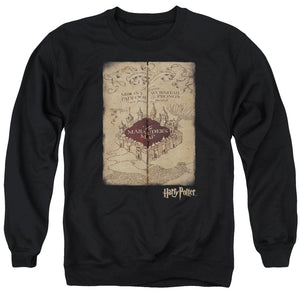 AN OFFCIALLY LICENSED HARRY POTTER MARAUDERS MAP ADULT UNISEX CREWNECK SWEATSHIRT BLACK