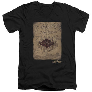 AN OFFCIALLY LICENSED HARRY POTTER MARAUDERS MAP MEN'S V-NECK T-SHIRT BLACK