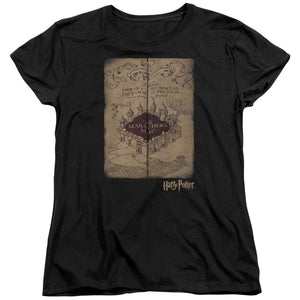 AN OFFCIALLY LICENSED HARRY POTTER MARAUDERS MAP WOMEN'S REGULAR FIT T-SHIRT BLACK
