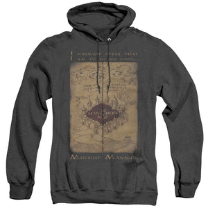 AN OFFCIALLY LICENSED HARRY POTTER MARAUDERS MAP WORDS ADULT UNISEX HEATHER PULLOVER HOODIE BLACK