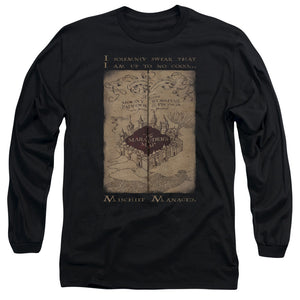 AN OFFCIALLY LICENSED HARRY POTTER MARAUDERS MAP WORDS MEN'S LONG SLEEVE T-SHIRT BLACK