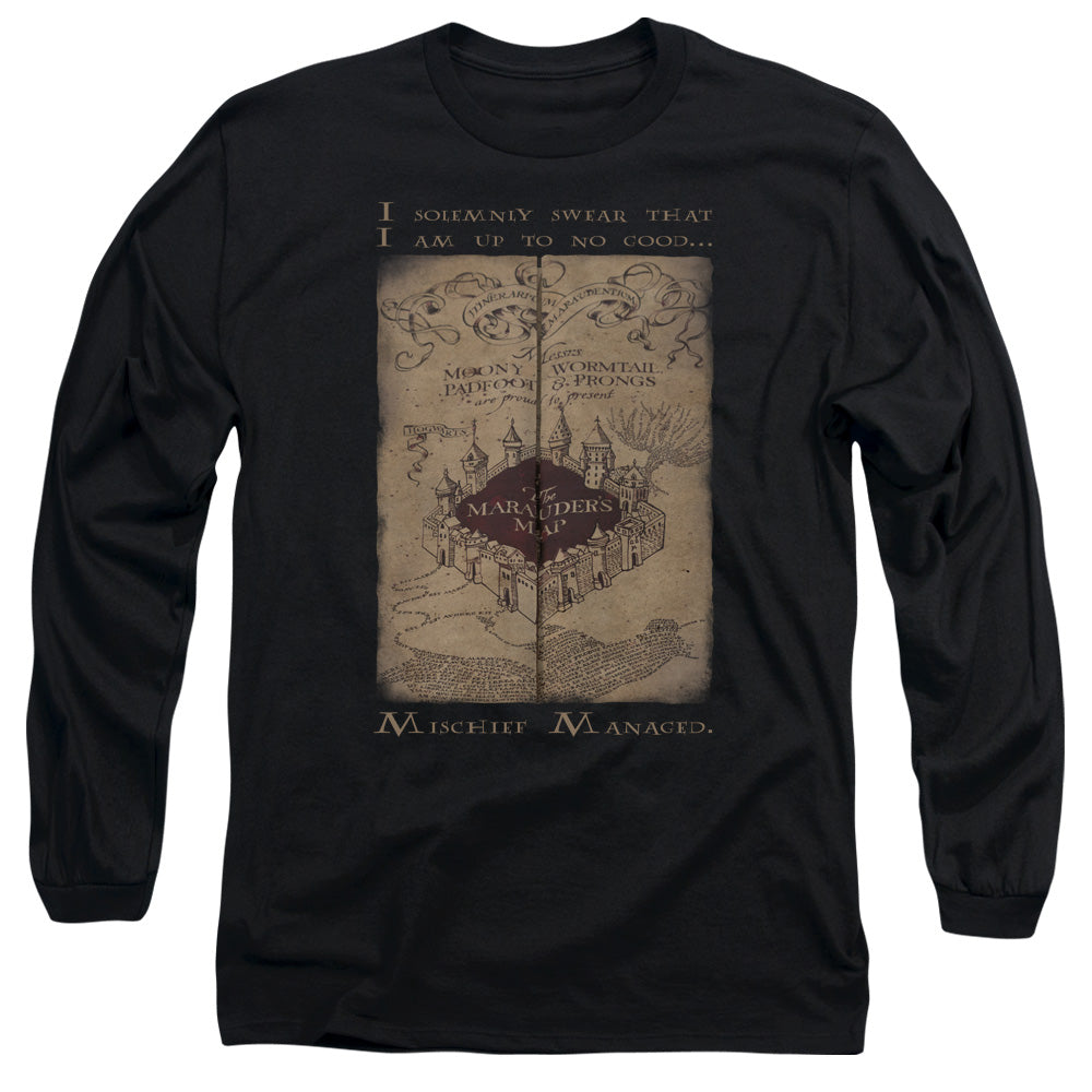 AN OFFCIALLY LICENSED HARRY POTTER MARAUDERS MAP WORDS MEN'S LONG SLEEVE T-SHIRT BLACK