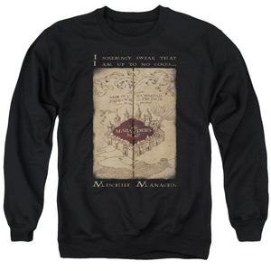 AN OFFCIALLY LICENSED HARRY POTTER MARAUDERS MAP WORDS ADULT UNISEX CREWNECK SWEATSHIRT BLACK