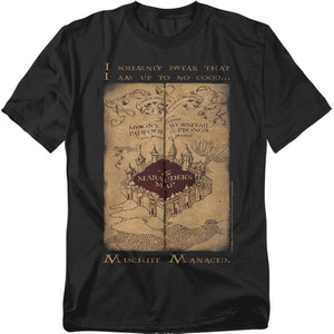 AN OFFCIALLY LICENSED HARRY POTTER MARAUDERS MAP WORDS MEN'S REGULAR FIT T-SHIRT BLACK