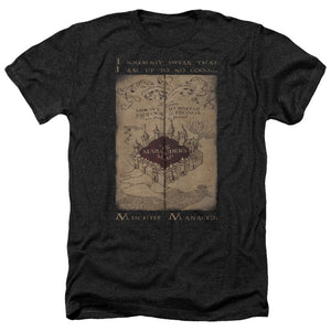 AN OFFCIALLY LICENSED HARRY POTTER MARAUDERS MAP WORDS MEN'S HEATHER T-SHIRT CHARCOAL