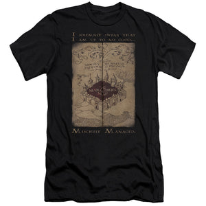 AN OFFCIALLY LICENSED HARRY POTTER MARAUDERS MAP WORDS MEN'S PREMIUM SLIM FIT T-SHIRT BLACK