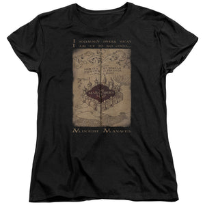 AN OFFCIALLY LICENSED HARRY POTTER MARAUDERS MAP WORDS WOMEN'S REGULAR FIT T-SHIRT BLACK