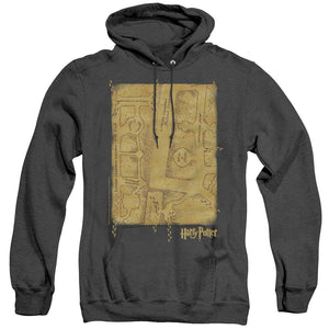 AN OFFCIALLY LICENSED HARRY POTTER MARAUDERS MAP INTERIOR ADULT UNISEX HEATHER PULLOVER HOODIE BLACK