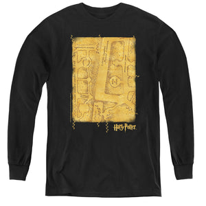 AN OFFCIALLY LICENSED HARRY POTTER MARAUDERS MAP INTERIOR YOUTH LONG SLEEVE T-SHIRT BLACK