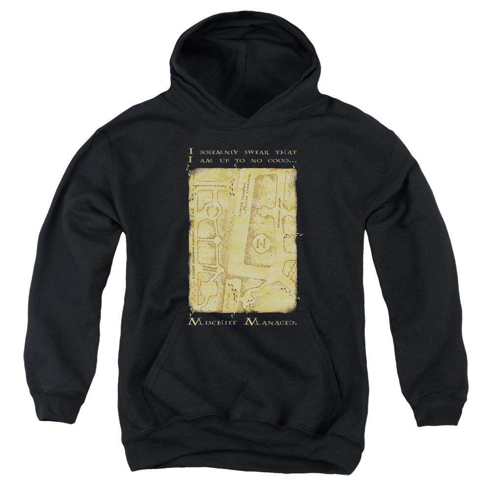 AN OFFCIALLY LICENSED HARRY POTTER MARAUDERS MAP INTERIOR WORDS YOUTH HOODIE BLACK