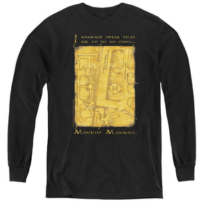 AN OFFCIALLY LICENSED HARRY POTTER MARAUDERS MAP INTERIOR WORDS YOUTH LONG SLEEVE T-SHIRT BLACK