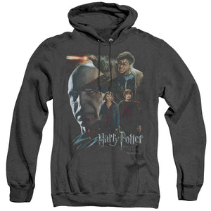 AN OFFCIALLY LICENSED HARRY POTTER FINAL FIGHT ADULT UNISEX HEATHER PULLOVER HOODIE BLACK
