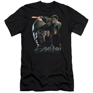 AN OFFCIALLY LICENSED HARRY POTTER FINAL FIGHT MEN'S PREMIUM SLIM FIT T-SHIRT BLACK