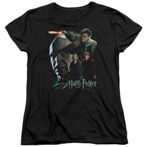 AN OFFCIALLY LICENSED HARRY POTTER FINAL FIGHT WOMEN'S REGULAR FIT T-SHIRT BLACK