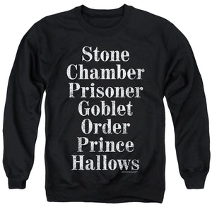 AN OFFCIALLY LICENSED HARRY POTTER TITLES ADULT UNISEX CREWNECK SWEATSHIRT BLACK