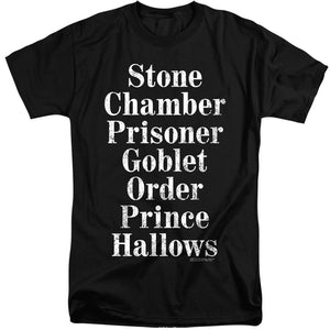 AN OFFCIALLY LICENSED HARRY POTTER TITLES MEN'S TALL FIT T-SHIRT BLACK