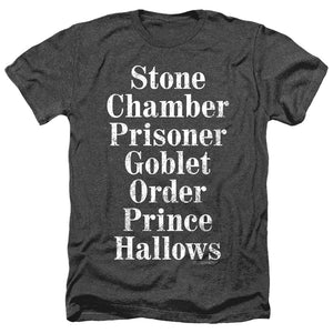 AN OFFCIALLY LICENSED HARRY POTTER TITLES MEN'S HEATHER T-SHIRT CHARCOAL