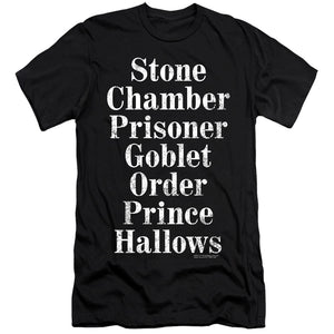 AN OFFCIALLY LICENSED HARRY POTTER TITLES MEN'S PREMIUM SLIM FIT T-SHIRT BLACK