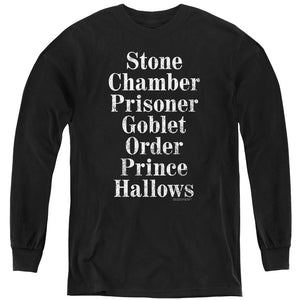 AN OFFCIALLY LICENSED HARRY POTTER TITLES YOUTH LONG SLEEVE T-SHIRT BLACK