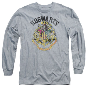 AN OFFCIALLY LICENSED HARRY POTTER HOGWARTS CREST MEN'S LONG SLEEVE T-SHIRT ATHLETIC HEATHER