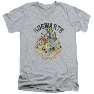 AN OFFCIALLY LICENSED HARRY POTTER HOGWARTS CREST MEN'S V-NECK T-SHIRT ATHLETIC HEATHER