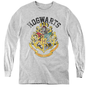 AN OFFCIALLY LICENSED HARRY POTTER HOGWARTS CREST YOUTH LONG SLEEVE T-SHIRT ATHLETIC HEATHER