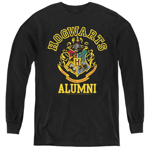 AN OFFCIALLY LICENSED HARRY POTTER HOGWARTS ALUMNI CREST YOUTH LONG SLEEVE T-SHIRT BLACK
