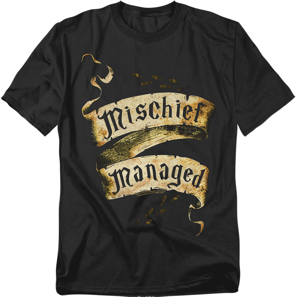 AN OFFCIALLY LICENSED HARRY POTTER MISCHIEF MANAGED MEN'S REGULAR FIT T-SHIRT BLACK