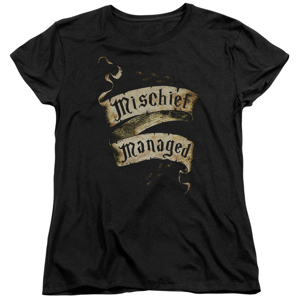 AN OFFCIALLY LICENSED HARRY POTTER MISCHIEF MANAGED WOMEN'S REGULAR FIT T-SHIRT BLACK