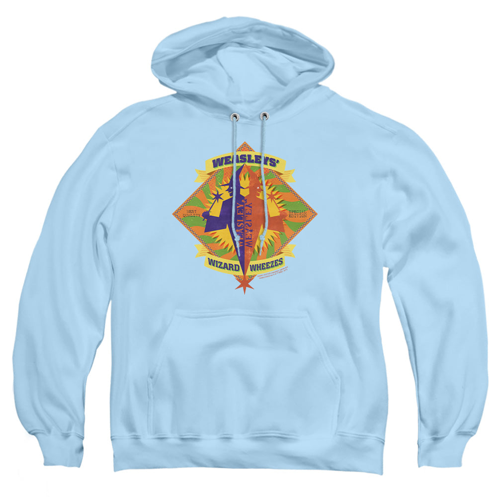 AN OFFCIALLY LICENSED HARRY POTTER WIZARD WHEEZES ADULT UNISEX PULLOVER HOODIE LIGHT BLUE