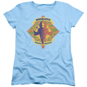 AN OFFCIALLY LICENSED HARRY POTTER WIZARD WHEEZES WOMEN'S REGULAR FIT T-SHIRT LIGHT BLUE