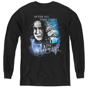 AN OFFCIALLY LICENSED HARRY POTTER ALWAYS YOUTH LONG SLEEVE T-SHIRT BLACK