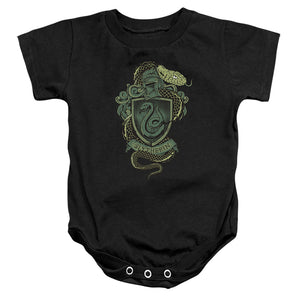 AN OFFCIALLY LICENSED HARRY POTTER SLYTHERIN SNAKE CREST BABY BODYSUIT BLACK