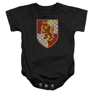 AN OFFCIALLY LICENSED HARRY POTTER GRYFFINDOR SHIELD CREST BABY BODYSUIT BLACK