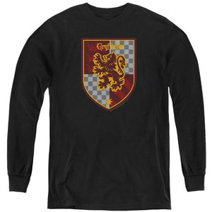 AN OFFCIALLY LICENSED HARRY POTTER GRYFFINDOR SHIELD CREST YOUTH LONG SLEEVE T-SHIRT BLACK