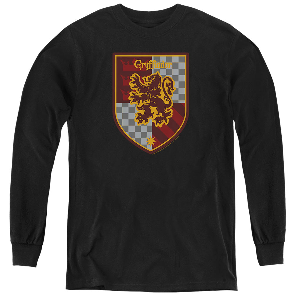 AN OFFCIALLY LICENSED HARRY POTTER GRYFFINDOR SHIELD CREST YOUTH LONG SLEEVE T-SHIRT BLACK
