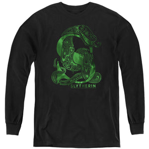 AN OFFCIALLY LICENSED HARRY POTTER SLYTHERIN S LOGO YOUTH LONG SLEEVE T-SHIRT BLACK