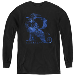 AN OFFCIALLY LICENSED HARRY POTTER RAVENCLAW R LOGO YOUTH LONG SLEEVE T-SHIRT BLACK