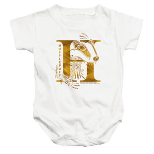 AN OFFCIALLY LICENSED HARRY POTTER HUFFLEPUFF H LOGO BABY BODYSUIT WHITE