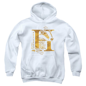 AN OFFCIALLY LICENSED HARRY POTTER HUFFLEPUFF H LOGO YOUTH HOODIE WHITE
