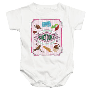 AN OFFCIALLY LICENSED HARRY POTTER HONEYDUKES HOGSMEADE LABEL BABY BODYSUIT WHITE
