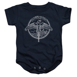 AN OFFCIALLY LICENSED HARRY POTTER THE ORDER OF THE PHOENIX CIRCLE LINE ART BABY BODYSUIT NAVY