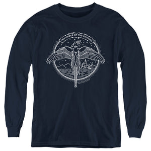 AN OFFCIALLY LICENSED HARRY POTTER THE ORDER OF THE PHOENIX CIRCLE LINE ART YOUTH LONG SLEEVE T-SHIRT NAVY