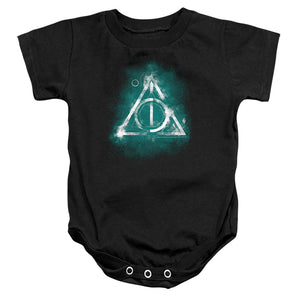 AN OFFCIALLY LICENSED HARRY POTTER GEOMETRIC DEATHLY HALLOWS BABY BODYSUIT BLACK