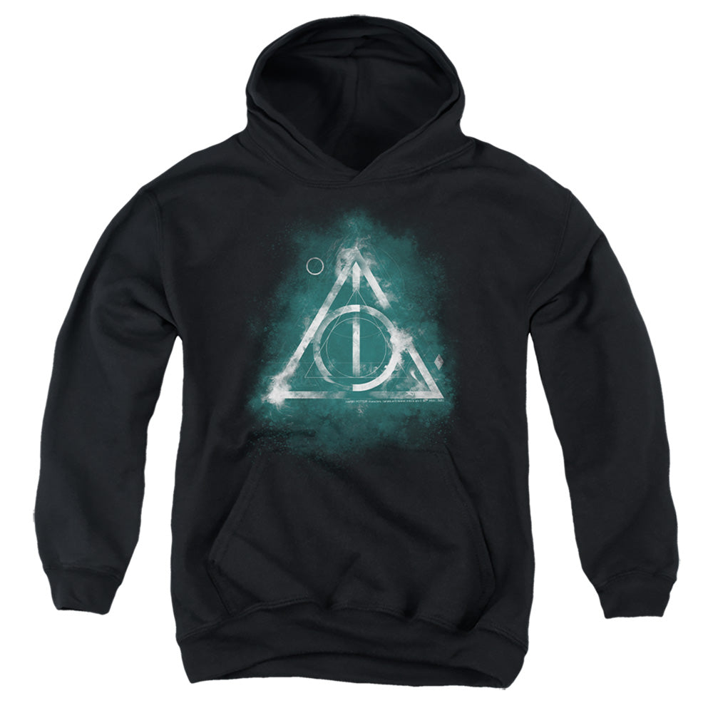 AN OFFCIALLY LICENSED HARRY POTTER GEOMETRIC DEATHLY HALLOWS YOUTH HOODIE BLACK