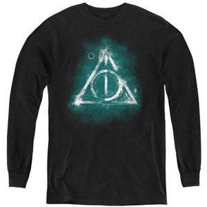 AN OFFCIALLY LICENSED HARRY POTTER GEOMETRIC DEATHLY HALLOWS YOUTH LONG SLEEVE T-SHIRT BLACK