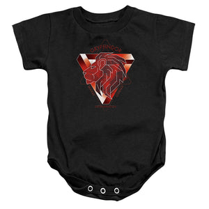 AN OFFCIALLY LICENSED HARRY POTTER GRYFFINDOR BRAVERY COURAGE DETERMINATION BABY BODYSUIT BLACK