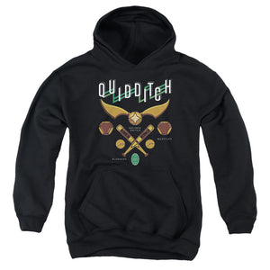 AN OFFCIALLY LICENSED HARRY POTTER QUIDDITCH EQUIPMENT LOGO YOUTH HOODIE BLACK